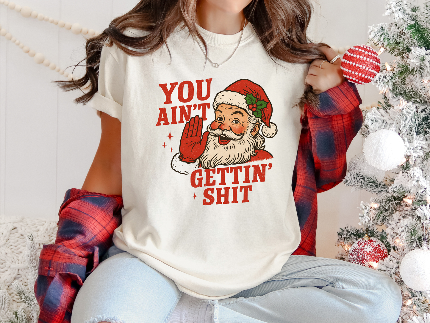 You Ain’t Gettin’ Sh*t Santa DTF Transfer | Funny Christmas Retro Print | Holiday Adult Humor