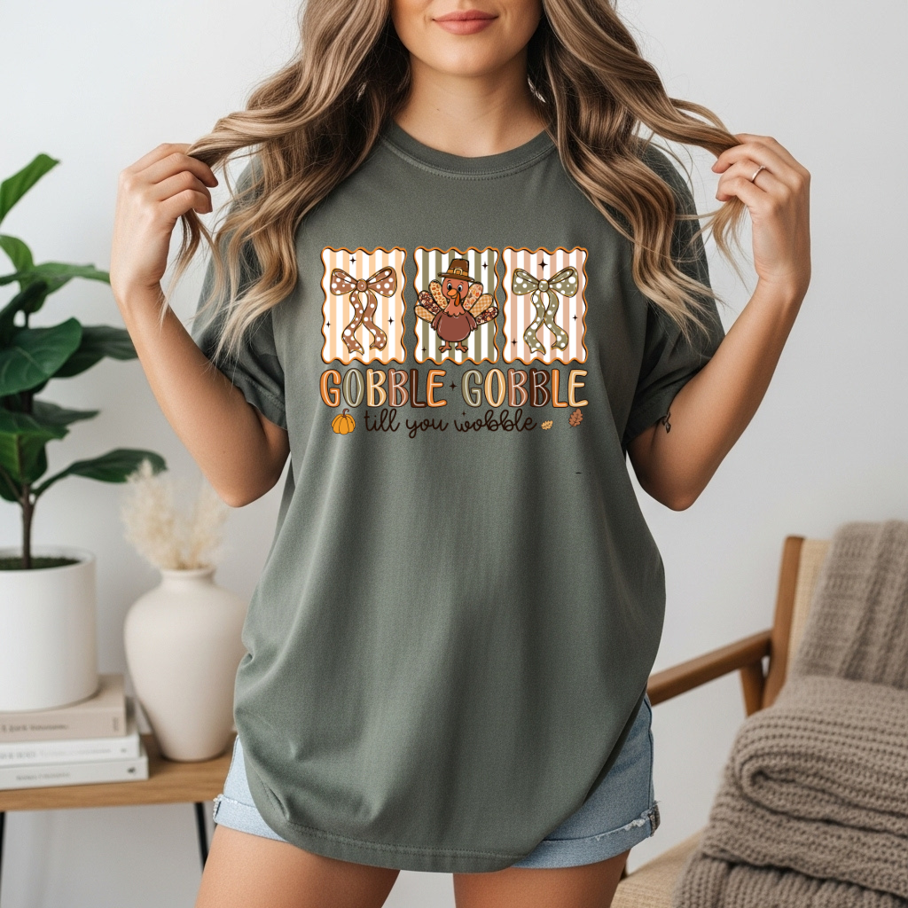 Gobble Gobble Till You Wobble DTF Transfer | Cute Thanksgiving Turkey Print | Fall Shirt Design