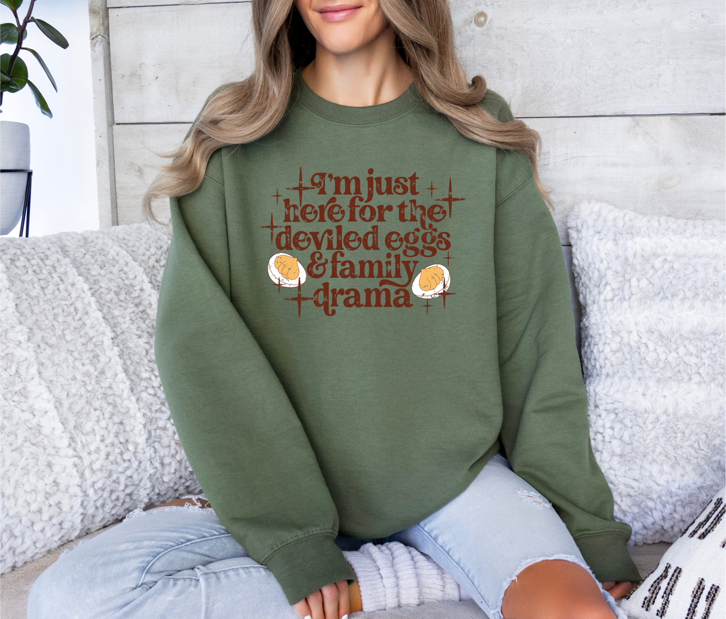 I’m Just Here for the Deviled Eggs & Family Drama DTF Transfer | Funny Thanksgiving Print | Retro Fall Shirt Design
