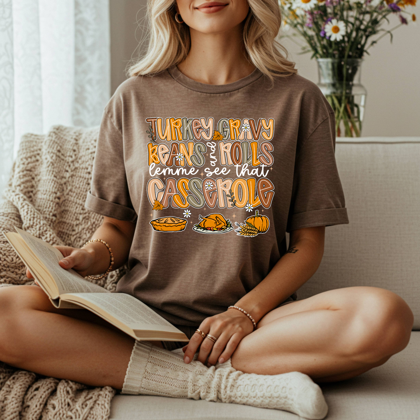 Turkey Gravy Beans and Rolls DTF Transfer | Funny Thanksgiving Food Print | Fall Casserole Shirt Design