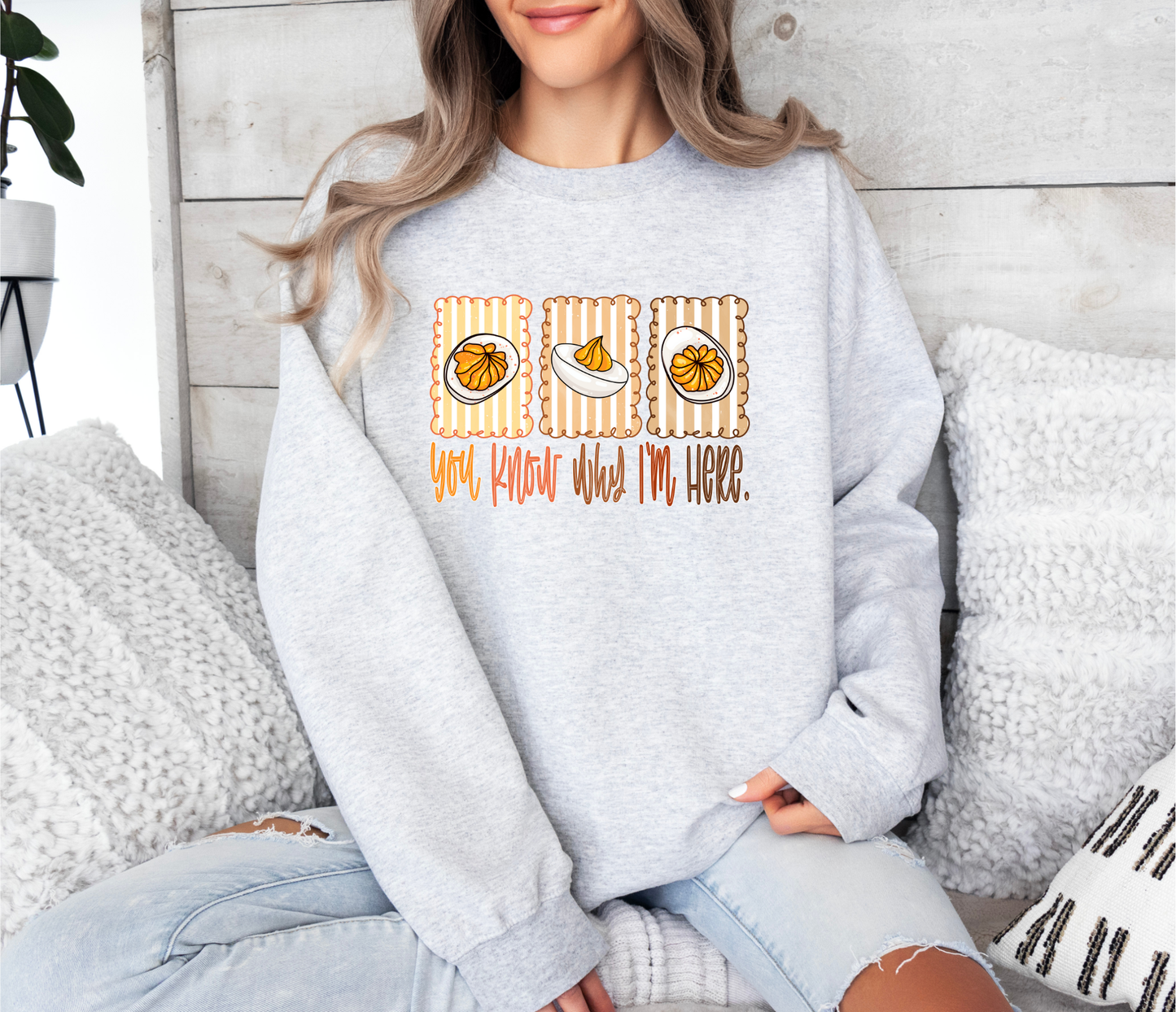 You Know Why I’m Here DTF Transfer | Funny Deviled Egg Thanksgiving Print | Fall Foodie Shirt Design