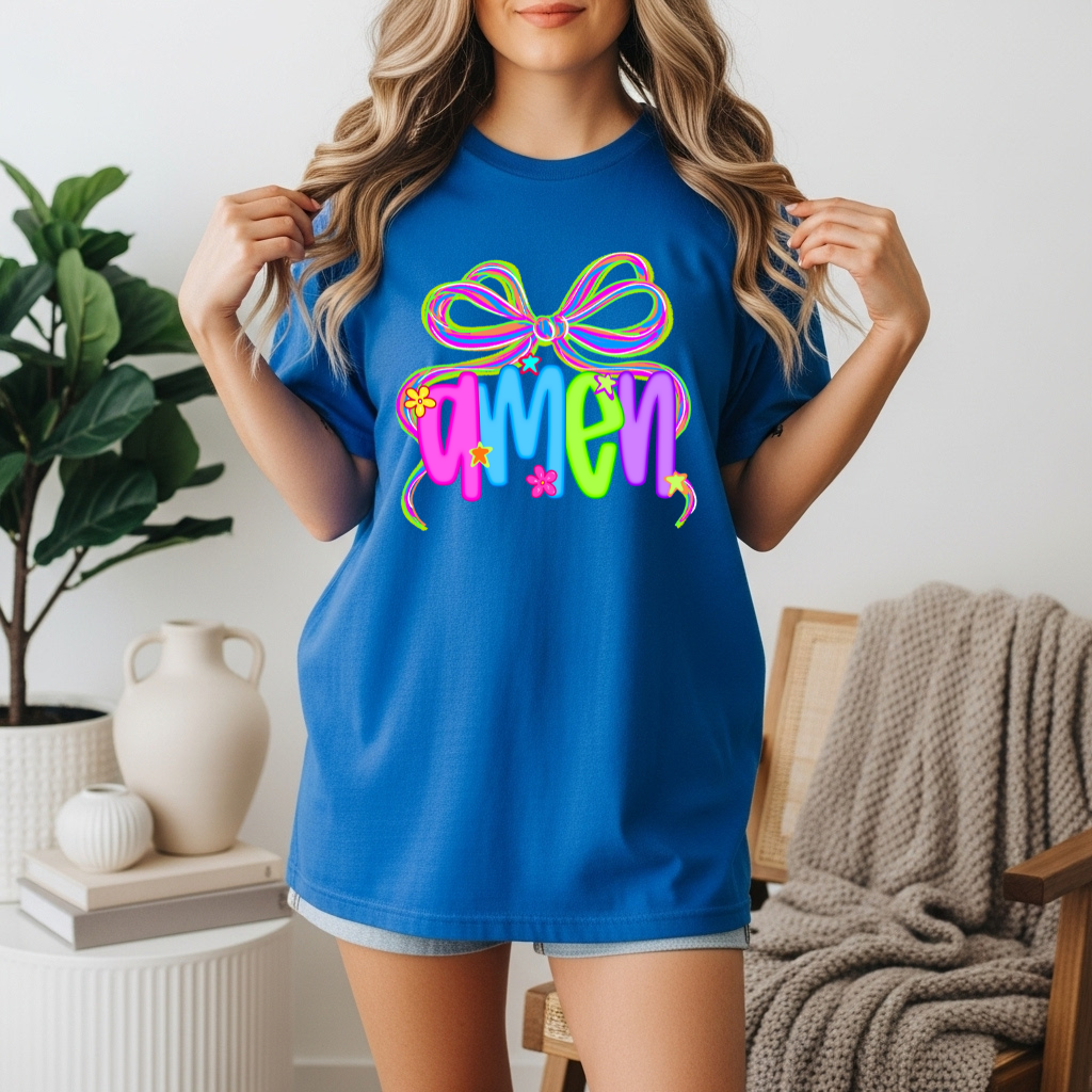 Neon Amen DTF Transfer β Bright Faith Graphic (Adult Size, Ready to Press)