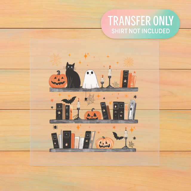 Spooky Bookshelf DTF Transfer β Halloween Book Lover Graphic (Adult Size)