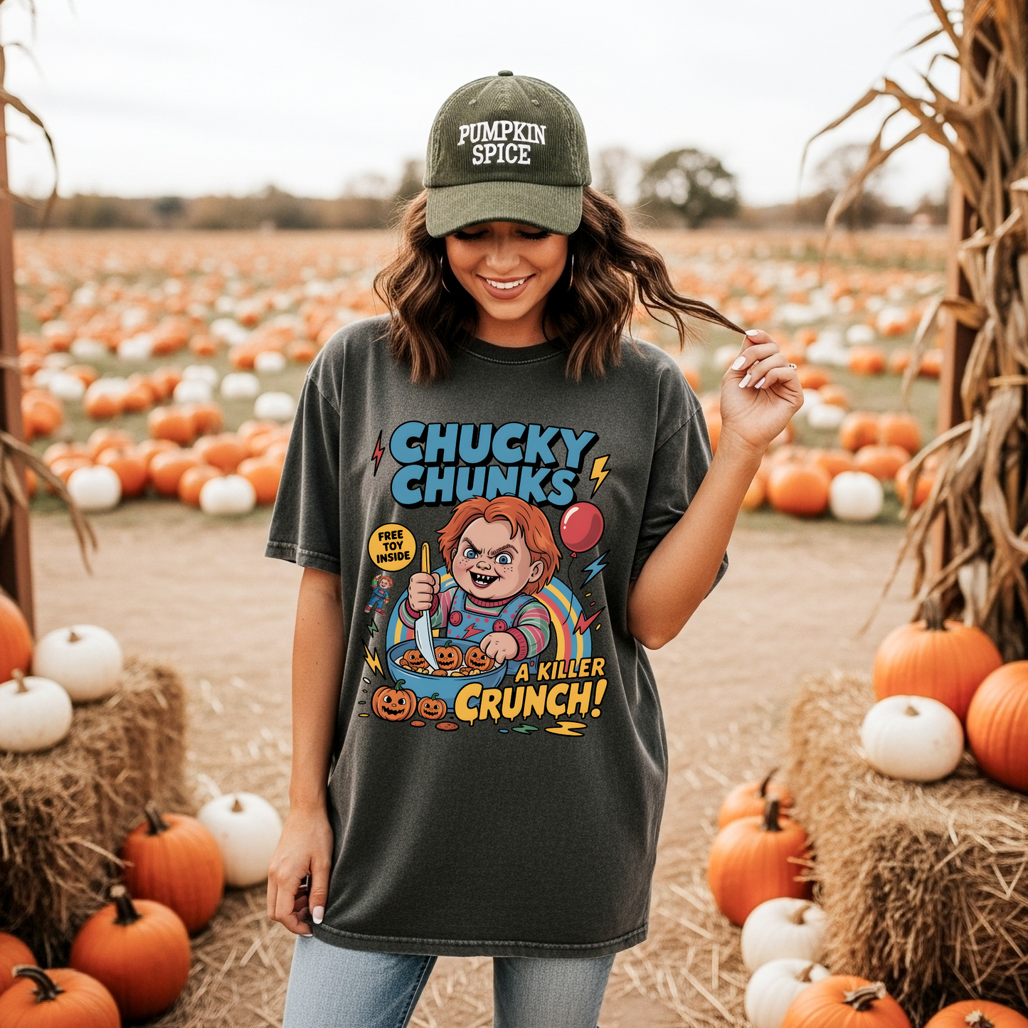 Chucky Chunks DTF Transfer – Funny Retro Cereal Horror Shirt Design (Adult Size)