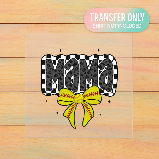 Softball Mama Bow | Checker & Leopard Mix DTF Transfer