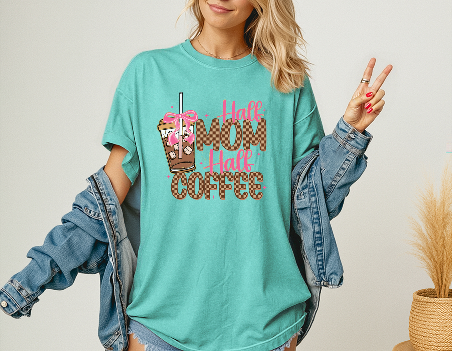 Half Mom Half Coffee DTF Transfer β Adult Size Funny Mom Life Design