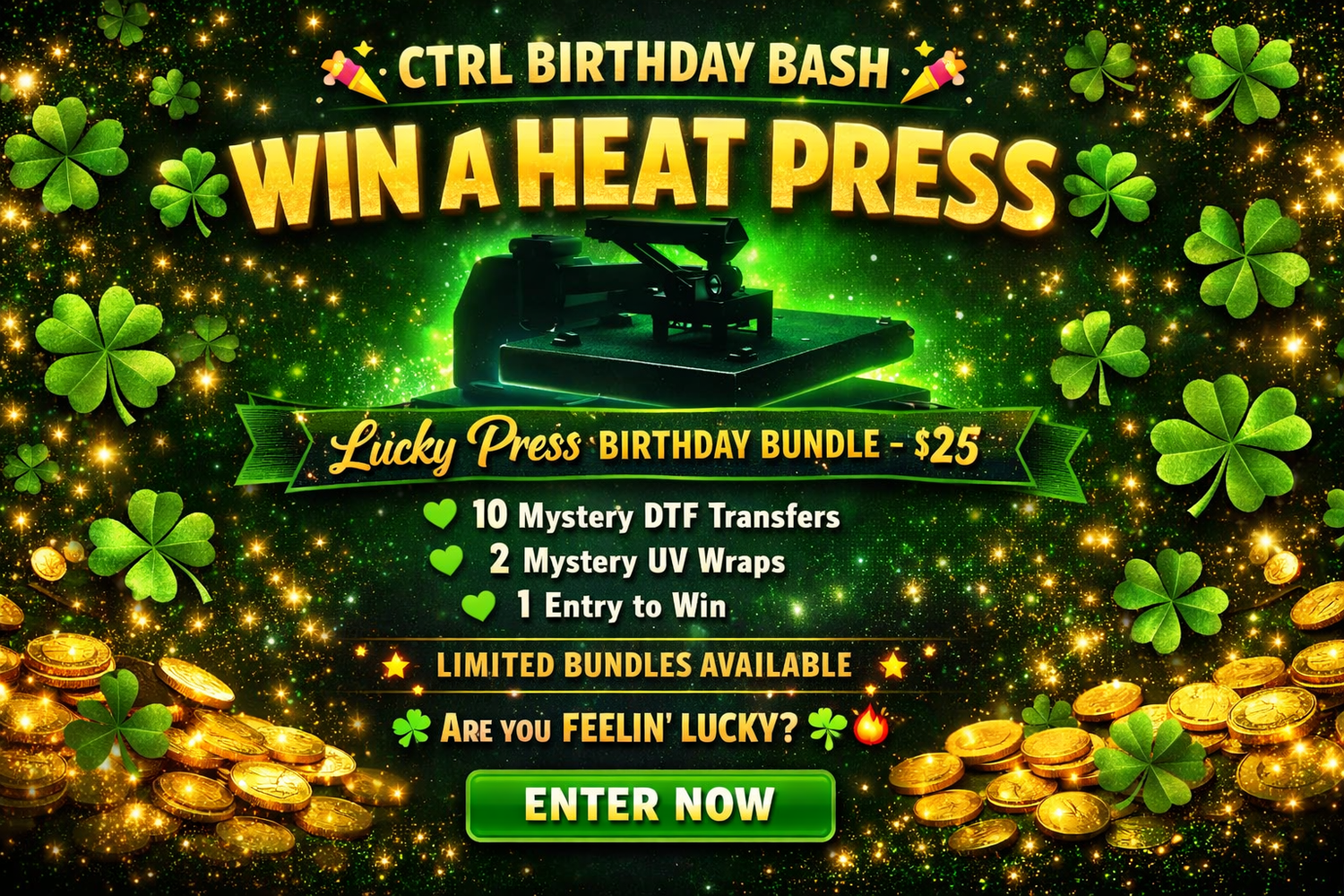 Lucky Press Birthday Bundle 🍀 | 10 Mystery DTFs + 2 UV Wraps + Giveaway Entry