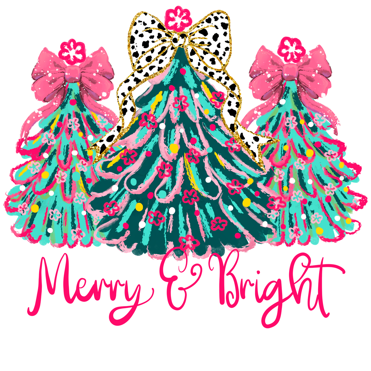 RTS MERRY & BRIGHT CHRSITMAS TREES DTF DIRECT TO FILM TRANSFER ADULT A7