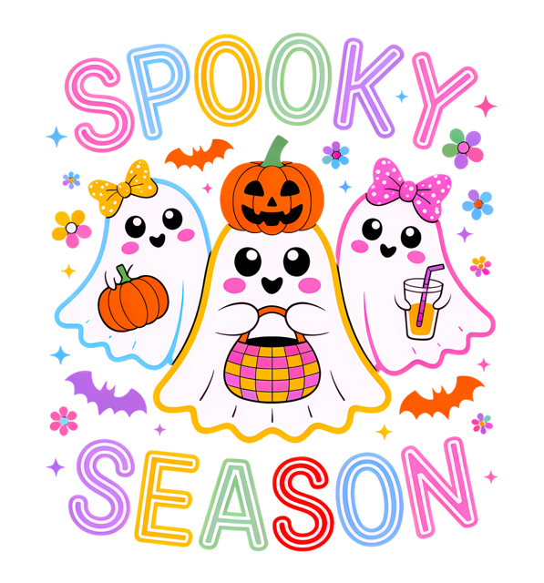 RTS SPOOKY SEASON NEON GHOSTS DTF DIRECT TO FILM TRANSFER KIDS A15