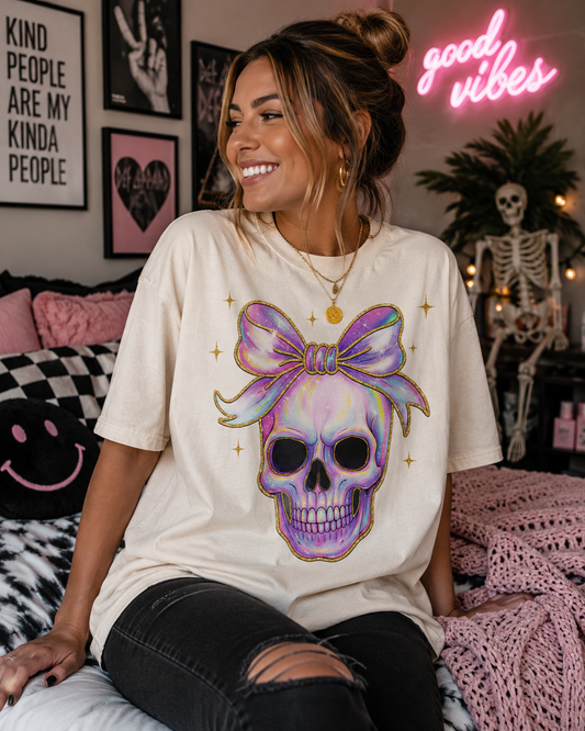 Pastel Skull Bow | Adult DTF Transfer | Ready to Press