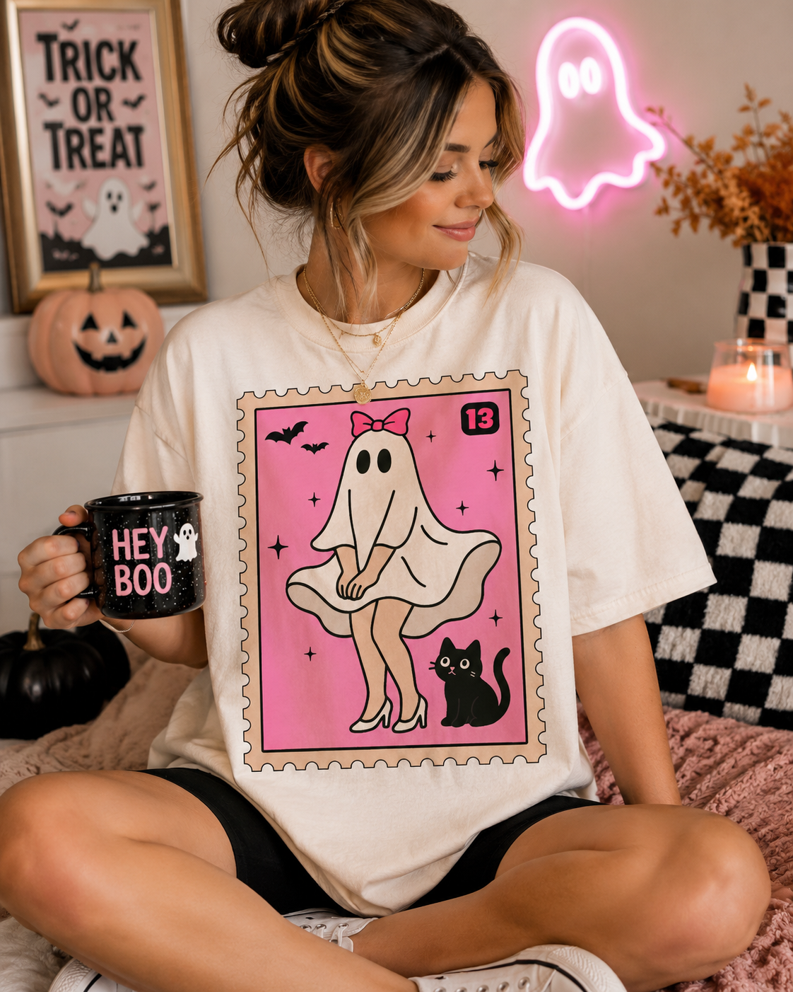 Pink Boo Stamp | Adult DTF Transfer | Ready to Press