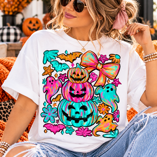 Neon Spooky Pumpkins | Adult DTF Transfer | Ready to Press