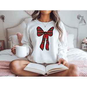Red Plaid Bow | Cozy DTF Transfer | Ready to Press