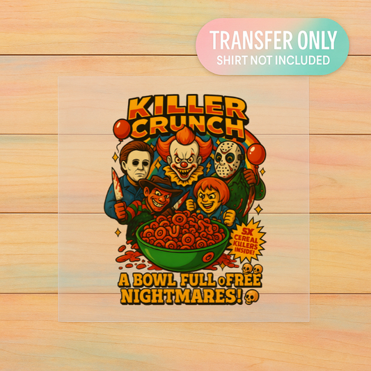 Killer Crunch Halloween DTF Transfer | Horror Cereal Box Parody | Adult Ready to Press Heat Transfer