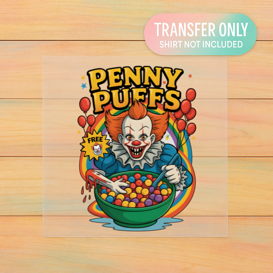 Penny Puffs DTF Transfer – Horror Clown Cereal Bowl Design | Adult Size 🎈🥣
