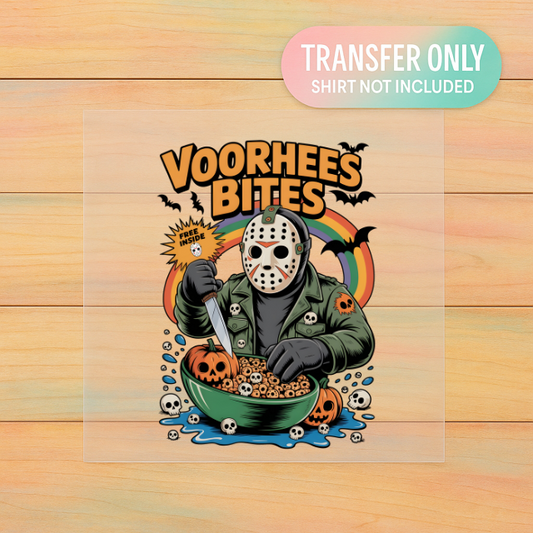 Voorhees Bites DTF Transfer – Horror Movie Inspired Adult Size | Halloween Design 🔪🎃