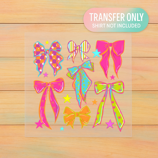 Color Pop Bows DTF Transfer – Adult Size | Bright Neon Bow Shirt Design