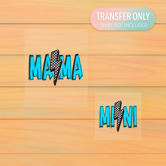Mama & Mini DTF Transfer Set – Matching Checkered Bolt Design (Ready to Press)