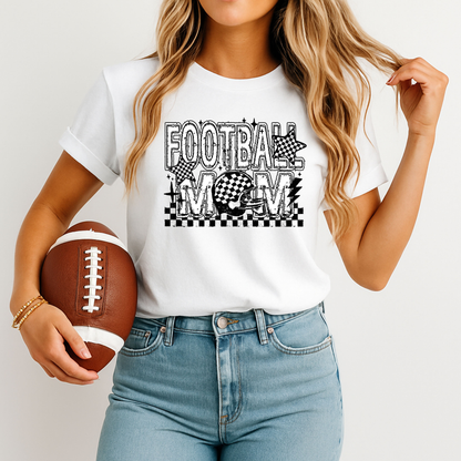 Football Mom | Black & White Checkered DTF Transfer | Ready to Press
