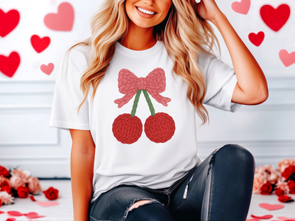 Faux Knit Valentines Cherries| DTF Transfer | Ready to Press