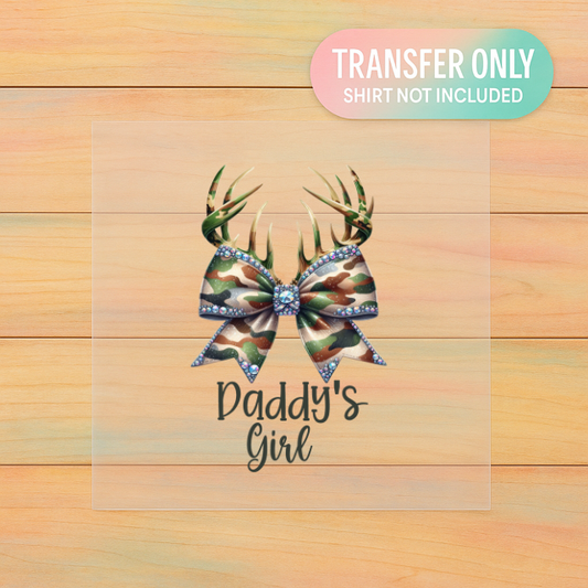 Daddy’s Girl – Camo Bow Deer Antler DTF Transfer | Hunting Girl Ready to Press