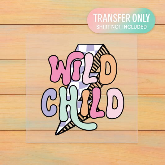 Wild Child DTF Transfer | Retro Pastel Lightning Bolt Youth Ready to Press Design