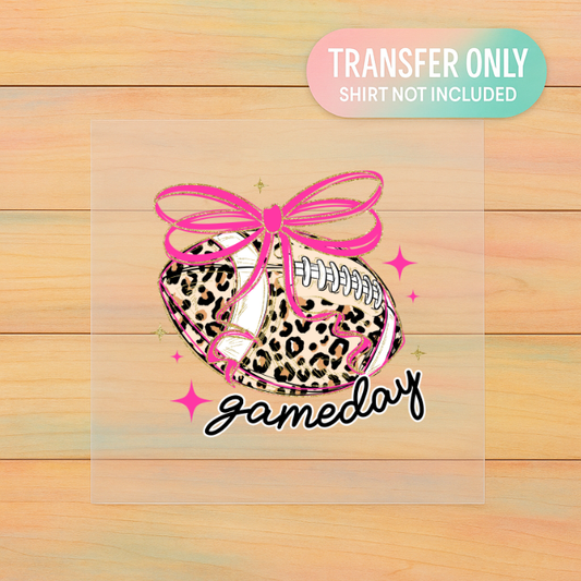 Gameday Glam DTF Transfer | Leopard Football with Pink Bow Design