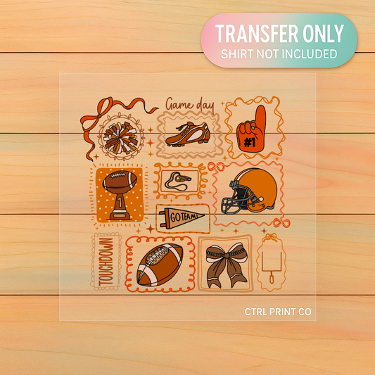 Football Game Day Doodle Collage | Orange & Brown DTF Transfer