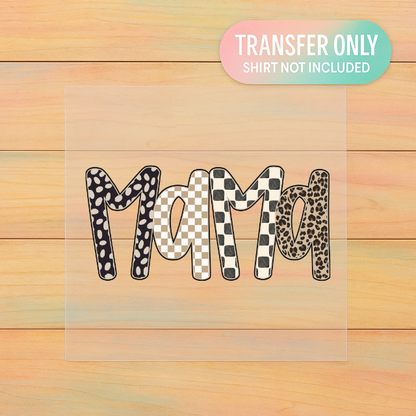 Mixed Print MAMA DTF Transfer | Checkerboard + Leopard + Neutral Design