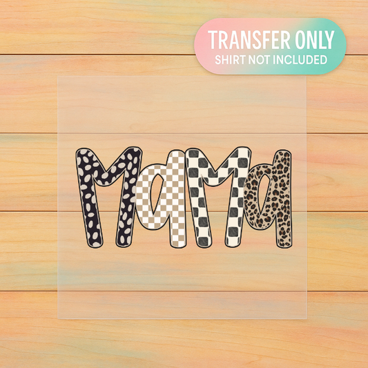 Mixed Print MAMA DTF Transfer | Checkerboard + Leopard + Neutral Design