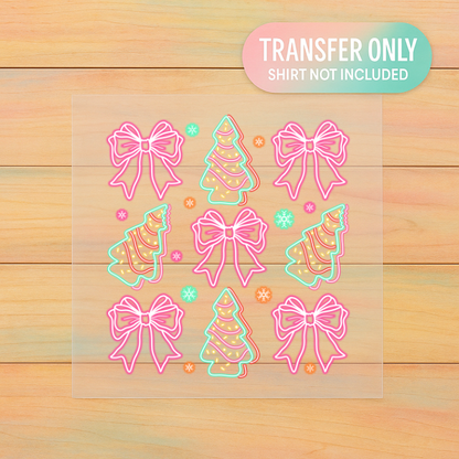 Neon Pink Christmas Tree & Bow DTF Transfer | Merry & Bright Glow Holiday Print | Retro Pinkmas Vibes