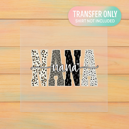 Nana DTF Transfer | Leopard & Neutral Print Nana Shirt Design | Trendy Grandma DTF Print