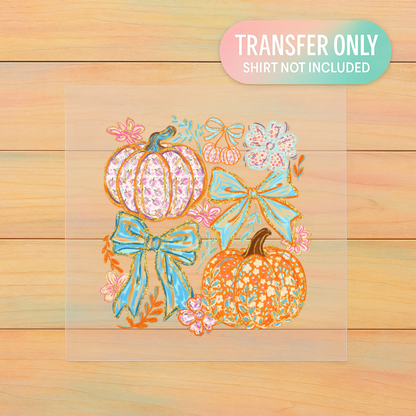 Boho Pumpkin & Bow DTF Transfer | Fall Floral Pumpkin Print | Autumn Shirt Design