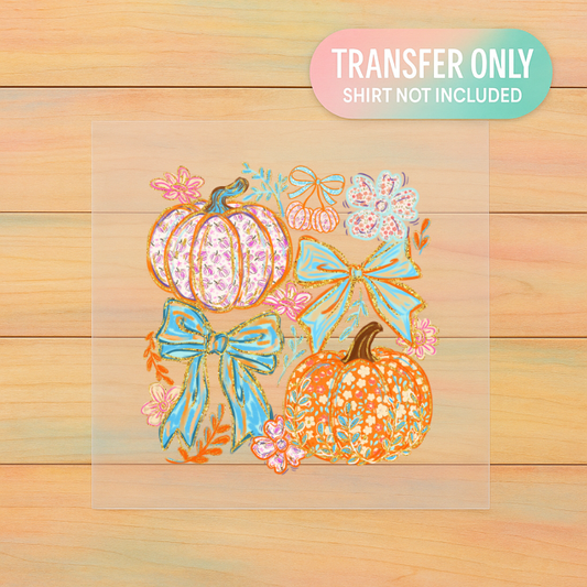 Boho Pumpkin & Bow DTF Transfer | Fall Floral Pumpkin Print | Autumn Shirt Design