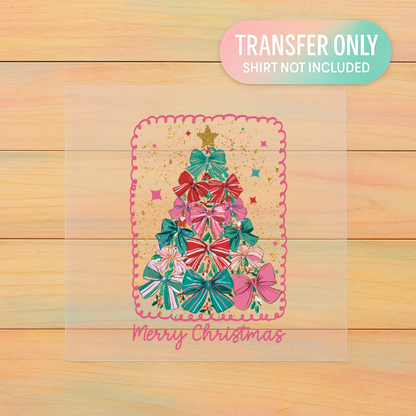 Bow Christmas Tree DTF Transfer | Merry Christmas Print | Girly Holiday Design