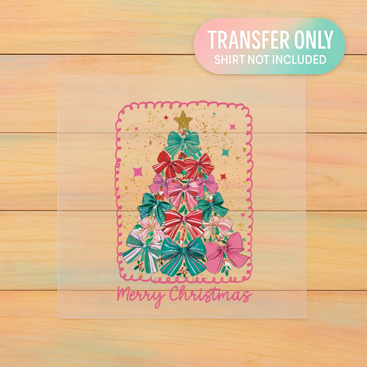 Bow Christmas Tree DTF Transfer | Merry Christmas Print | Girly Holiday Design