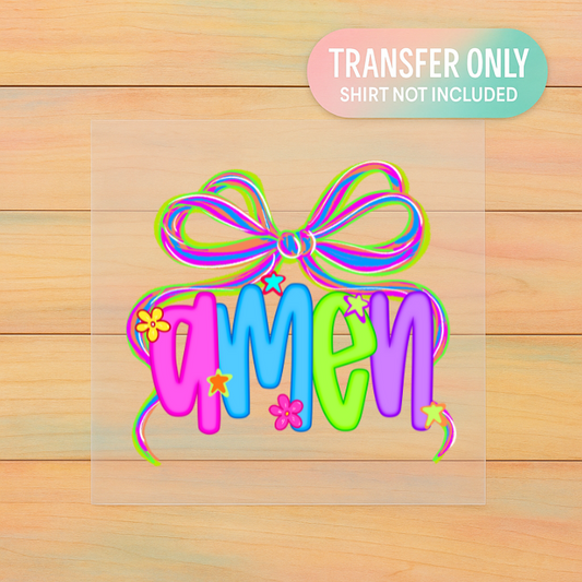Neon Amen DTF Transfer – Bright Faith Graphic (Adult Size, Ready to Press)