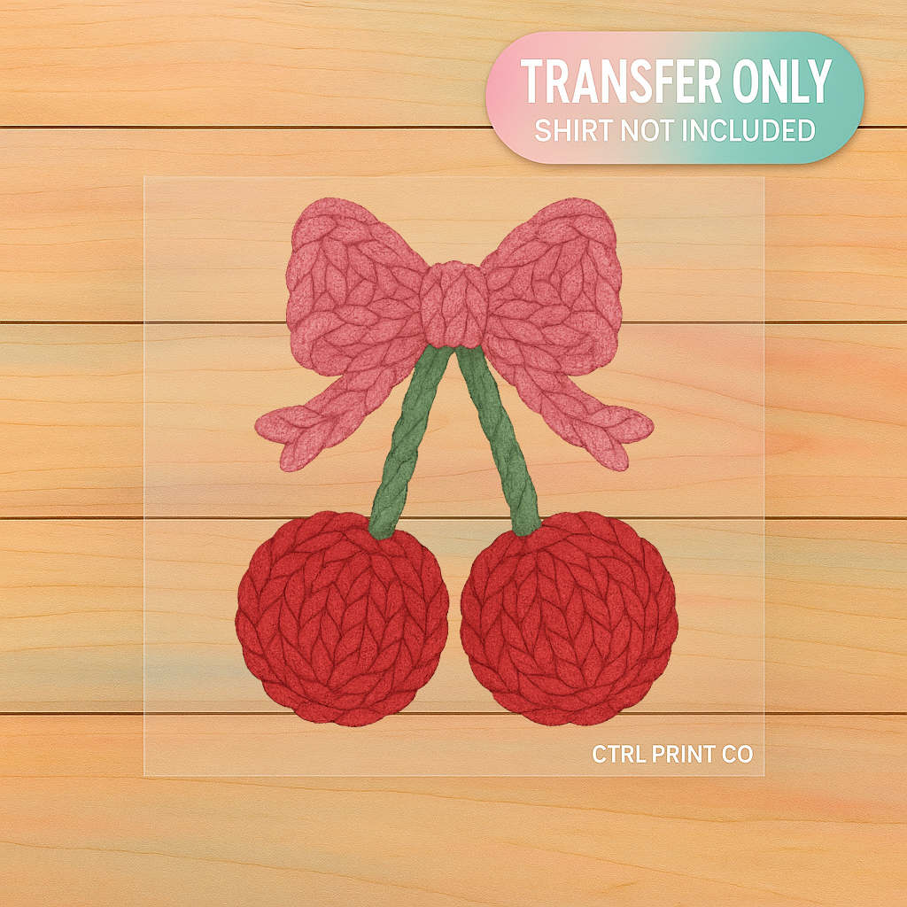 Faux Knit Valentines Cherries| DTF Transfer | Ready to Press