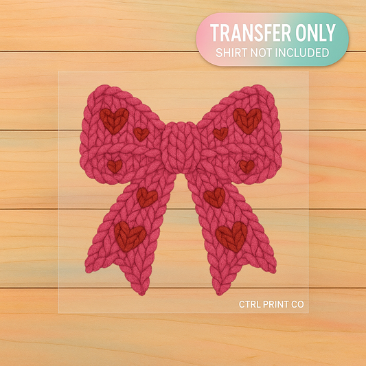 Faux Knit Valentines Bow| DTF Transfer | Ready to Press