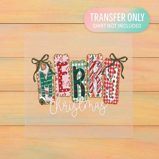 Merry Christmas DTF Transfer | Gingerbread Tag Design | Retro Holiday Print
