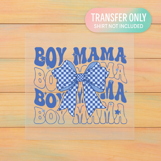 Retro Blue Boy Mama Bow | Adult DTF Transfer | Ready to Press