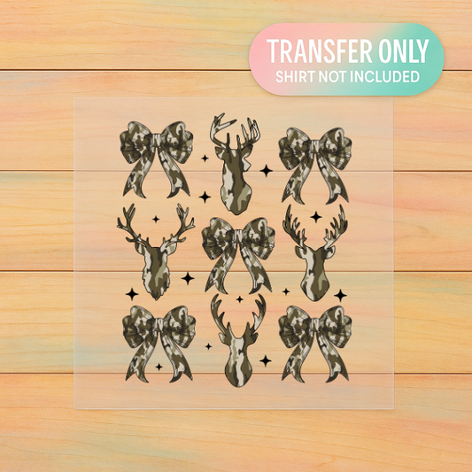 Camo Deer & Bow DTF Transfer | Hunting Season Girly Print