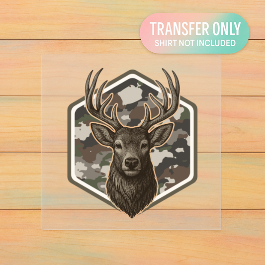 Camo Deer Head DTF Transfer | Hunting Season Country Print