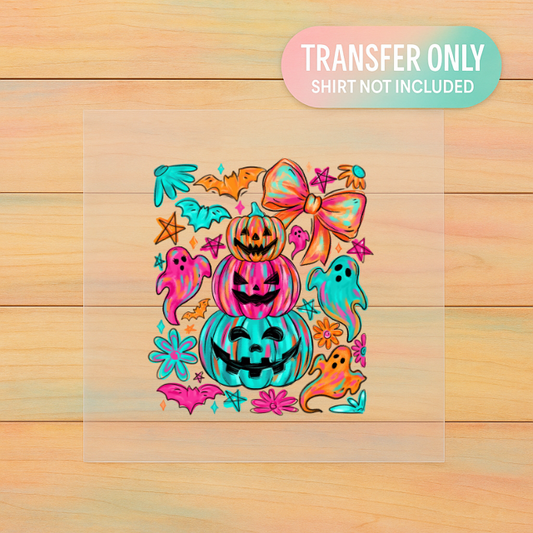 Color Pop Pumpkins DTF Transfer – Adult Size Bright Halloween Design | Ready to Press Heat Transfer