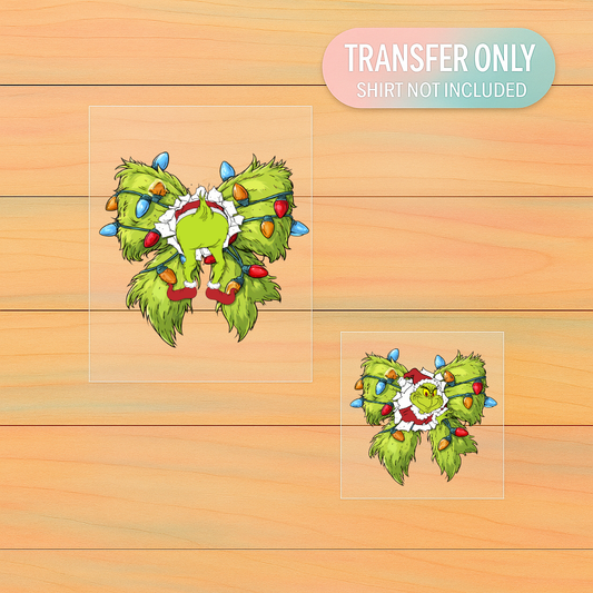 Christmas Lights Bow DTF Transfer Set | Front & Back Holiday Design