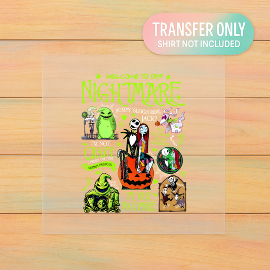 Welcome to Our Nightmare DTF Transfer – Adult Size Halloween Graphic | Ready to Press Heat Transfer