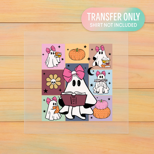 Bookish Ghost | Youth DTF Transfer | Cute Halloween Reading Design