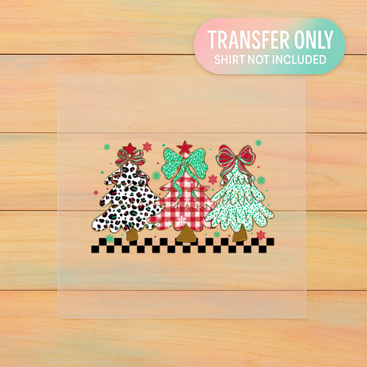Christmas Tree Trio | Bow & Check DTF Transfer | Girly Holiday Shirt Design | Ready to Press