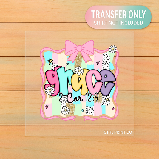 Grace Scripture DTF Transfer | 2 Corinthians 12:9 | Ready to Press