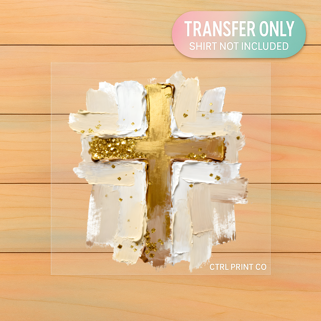 Gold Cross Brushstroke | Faith DTF Transfer | Ready to Press